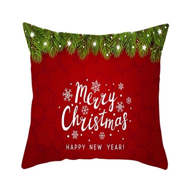Stevvex Christmas Snowflake Santa Throw Pillowcase red with pine border Merry Christmas print on Tampa Home & Garden Store