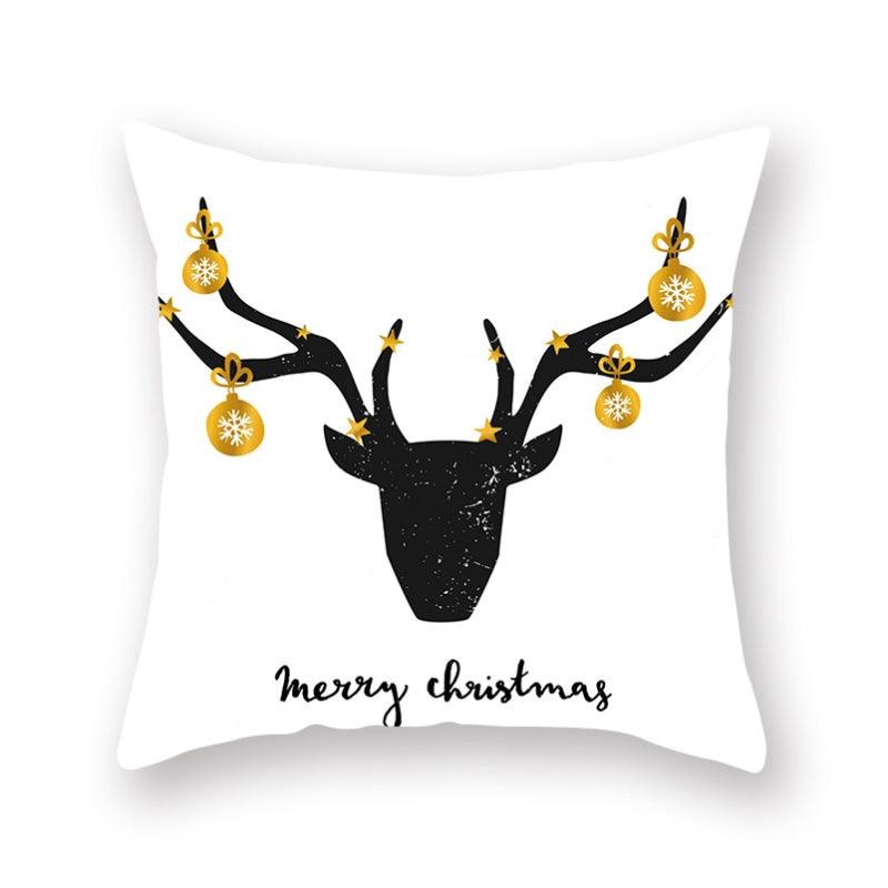 Stevvex Christmas Snowflake Santa Throw Pillowcase white with black deer head and baubles on Tampa Home & Garden Store