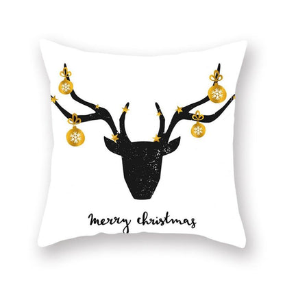 Stevvex Christmas Snowflake Santa Throw Pillowcase white with black deer head and baubles on Tampa Home & Garden Store