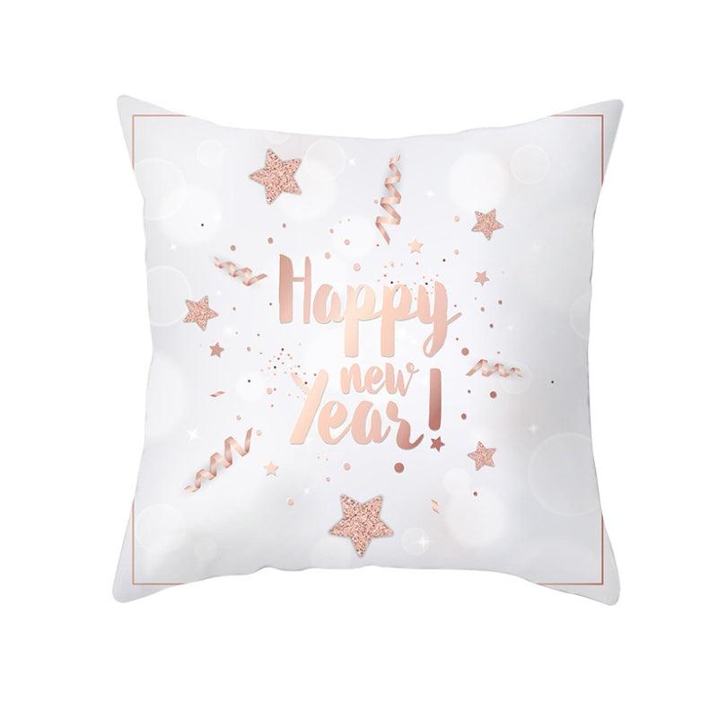 Stevvex Christmas Snowflake Santa Throw Pillowcase white with rose gold foil accents on Tampa Home & Garden Store