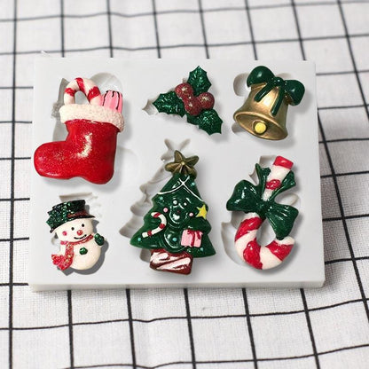 Stevvex Christmas silicone mold set six shapes stocking holly bell snowman tree candy cane bow on Tampa Home & Garden Store