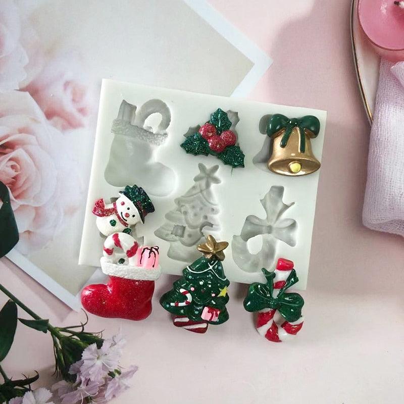 Stevvex Christmas Snowman Silicone Mold with bell holly shapes for fondant and chocolate on Tampa Home & Garden Store