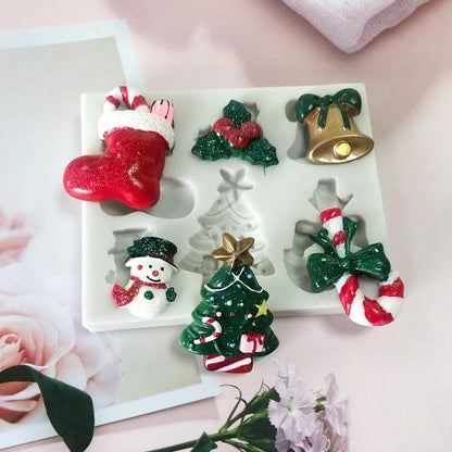 Stevvex Christmas silicone mold set with snowman, tree, bell, holly on Tampa Home & Garden Store
