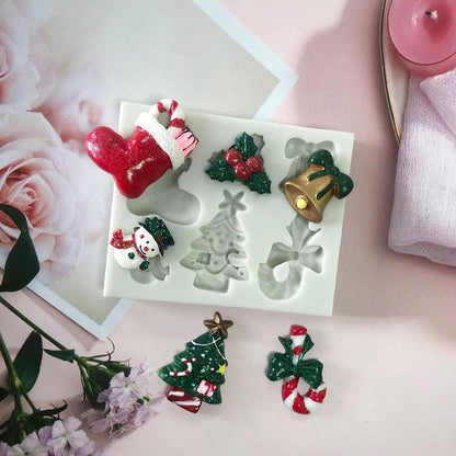 Stevvex Christmas silicone mold set for fondant and chocolate with snowman, tree, bell on Tampa Home & Garden Store