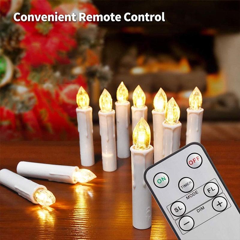 Stevvex flameless LED taper candles warm white ivory remote timer suction cups 9-piece set on Tampa Home & Garden Store
