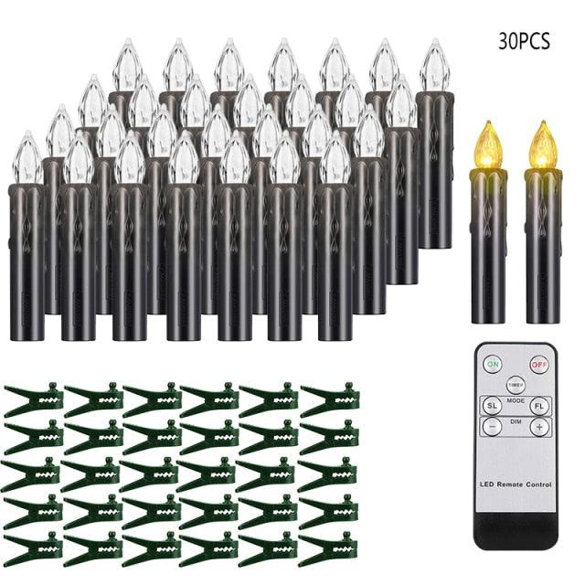 Christmas tree clip candles with warm-white LEDs, battery-operated, remote, green clips on Tampa Home & Garden Store