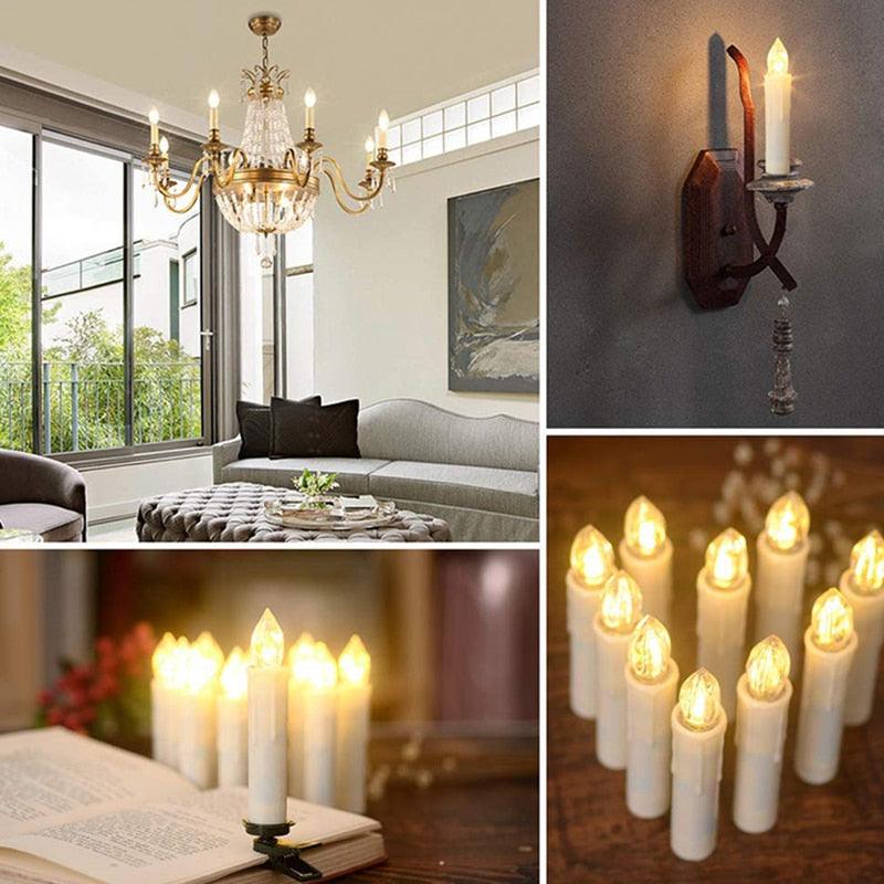 Stevvex warm white LED taper candles set with remote, ivory battery-operated waterproof for home decor on Tampa Home & Garden Store
