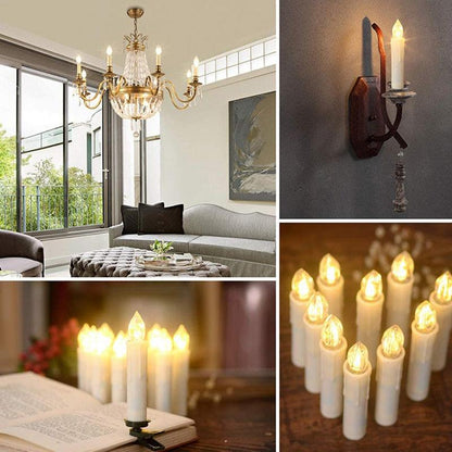 Stevvex warm white LED taper candles set with remote, ivory battery-operated waterproof for home decor on Tampa Home & Garden Store
