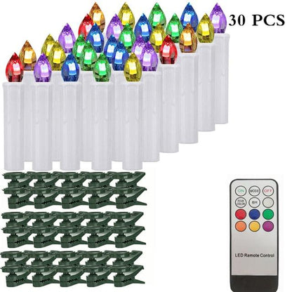 Flameless LED Christmas tree clip candles set, 30 pieces with colorful bulbs and remote control on Tampa Home & Garden Store
