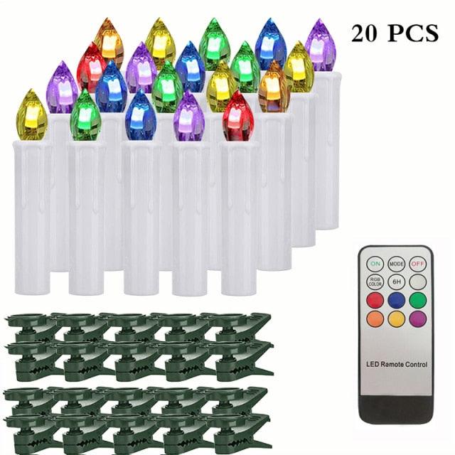 Stevvex flameless LED Christmas tree clip candles set, 20 pcs with remote and suction cups on Tampa Home & Garden Store