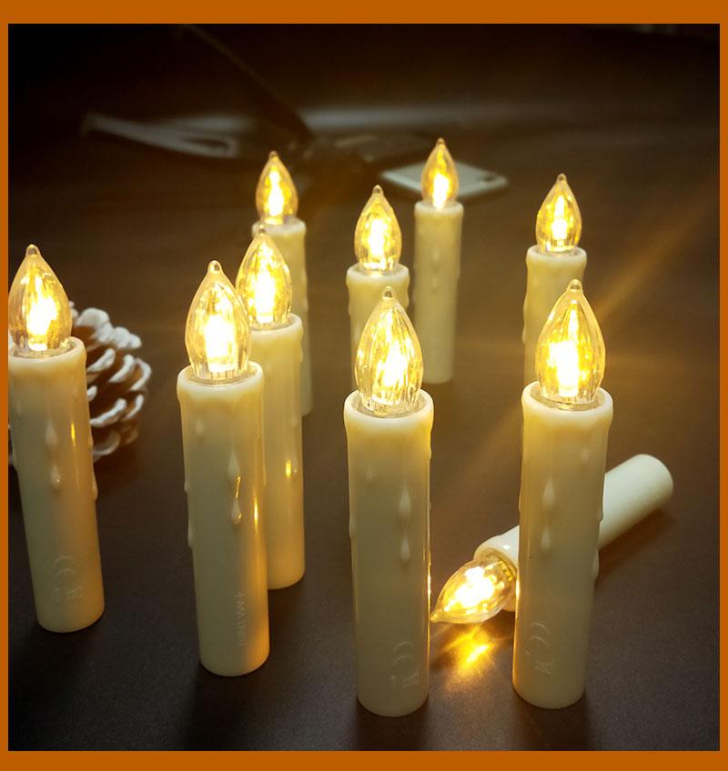 Stevvex flameless Christmas tree clip candles; warm white LEDs, ivory taper bases, 10-piece set on Tampa Home & Garden Store