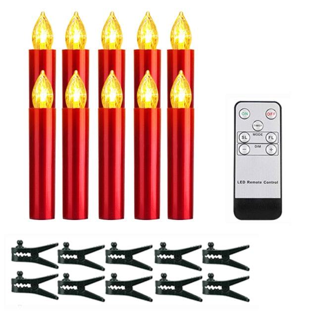 Stevvex red Christmas Tree Clip LED Flameless Candles with remote timer and clamps on Tampa Home & Garden Store
