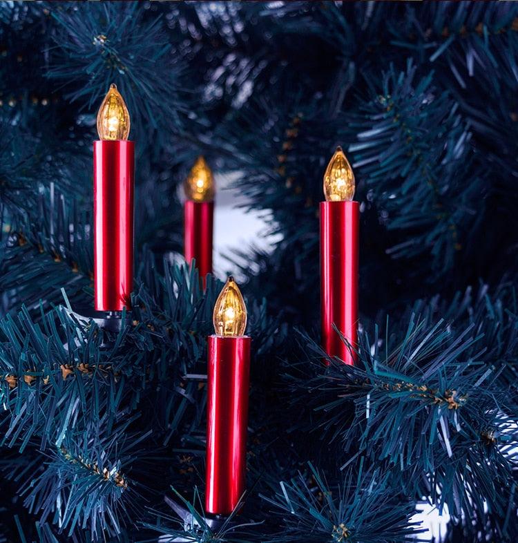 Stevvex red clip-on LED candles 4 for Christmas tree with warm flicker on pine branches on Tampa Home & Garden Store