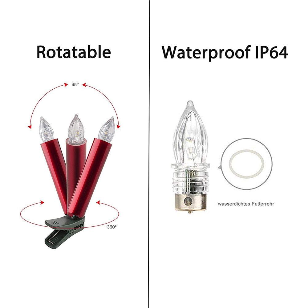 Christmas Tree Clip LED Candles by Stevvex, red, set of 3, 360° rotate, waterproof on Tampa Home & Garden Store
