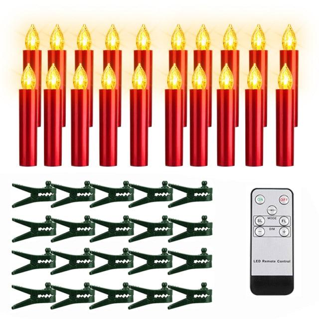 Christmas tree clipon flameless red LED candles Stevvex with 20 green clamps and remote control on Tampa Home & Garden Store
