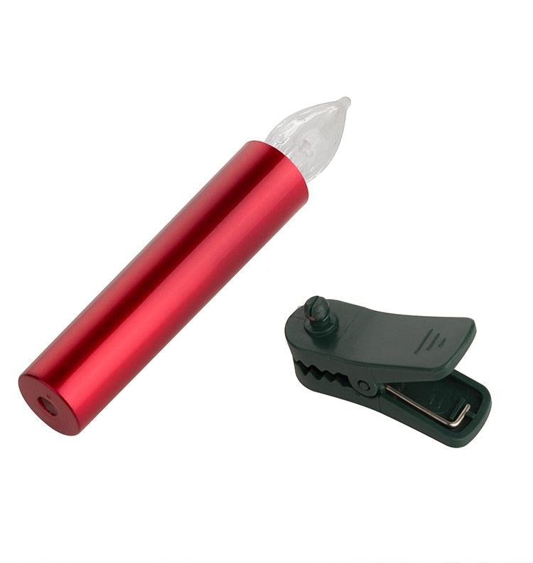 Clip-on Christmas tree LED candle in red with clear flame tip and adjustable clip on Tampa Home & Garden Store