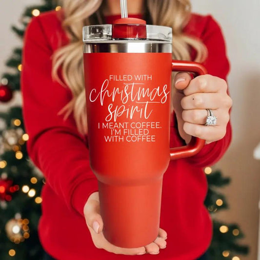 Christmas Spirit OG 40oz travel mug by Gia Roma, red tumbler with stainless lid and straw on Tampa Home & Garden Store