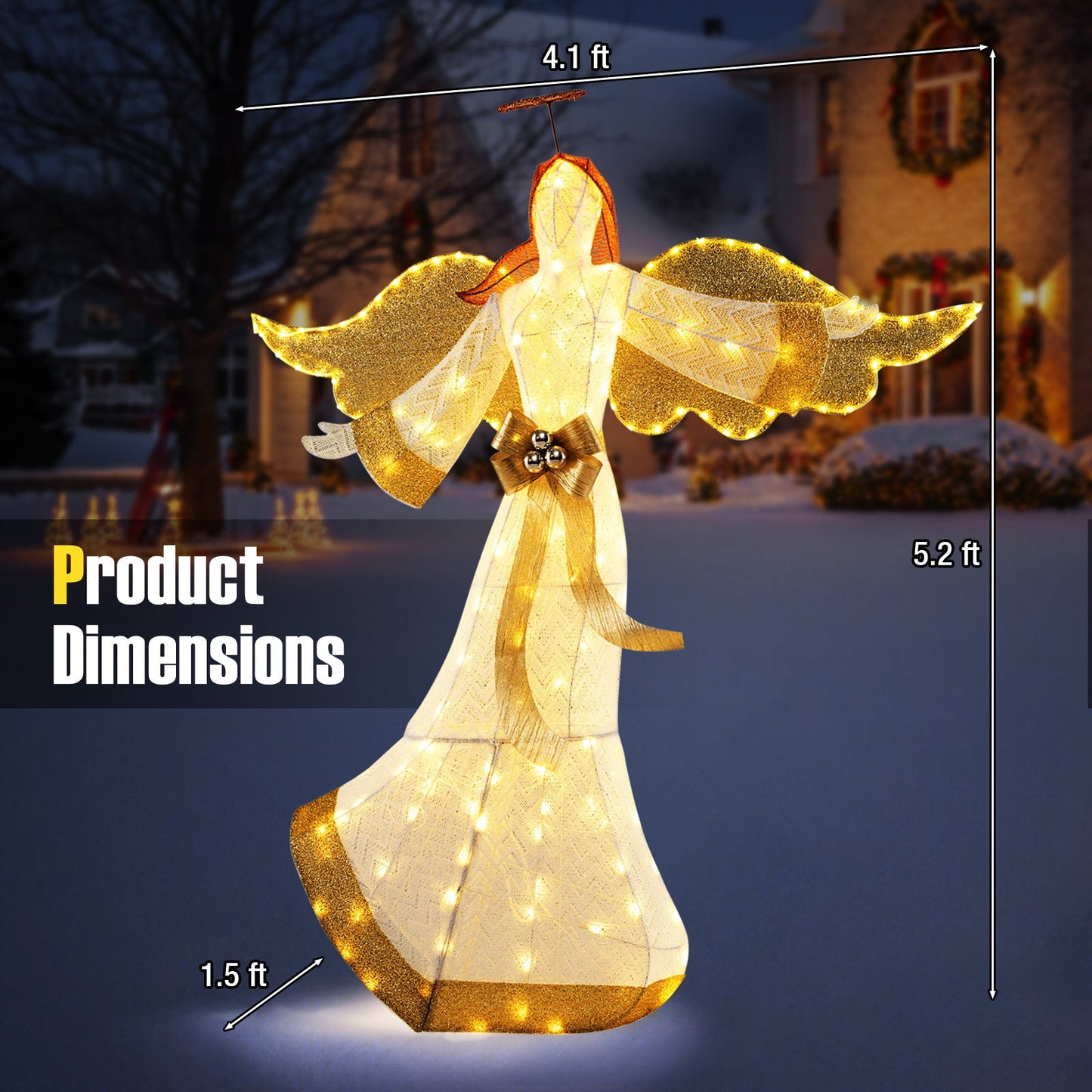 5.2 ft Christmas Pre-Lit Angel with Halo Wings, warm white LED lights DirectDeals on Tampa Home & Garden Store