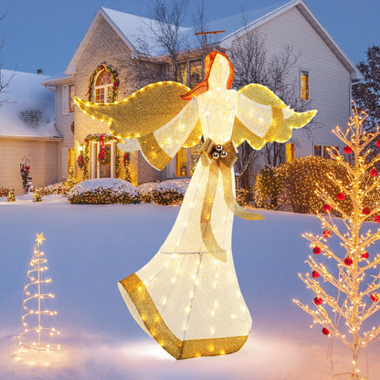 5.2ft pre-lit angel sculpture with gold glitter wings and white gown, 180 warm white LEDs on Tampa Home & Garden Store