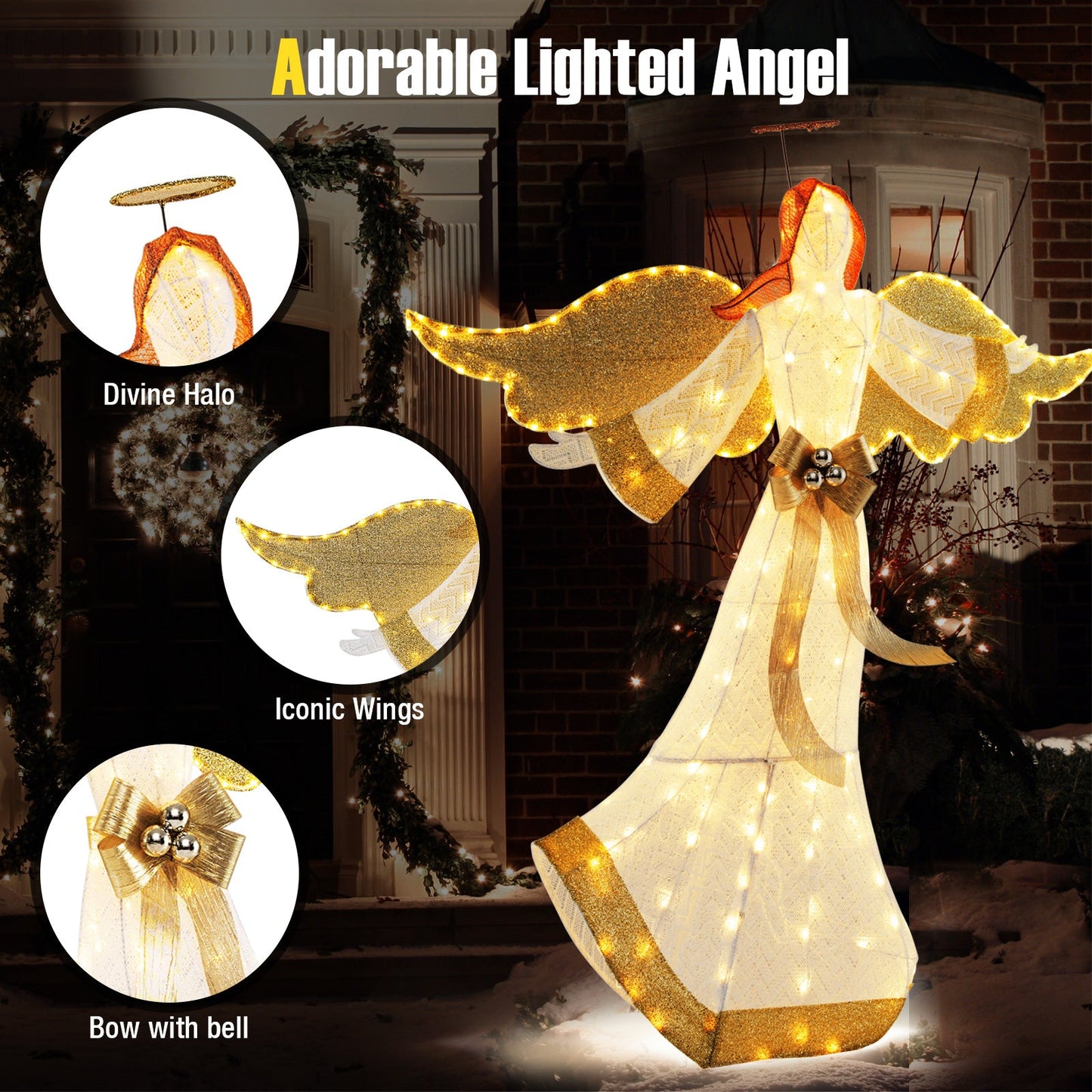 5.2 ft Christmas pre-lit angel with halo and golden wings, 180 warm white LEDs DirectDeals on Tampa Home & Garden Store