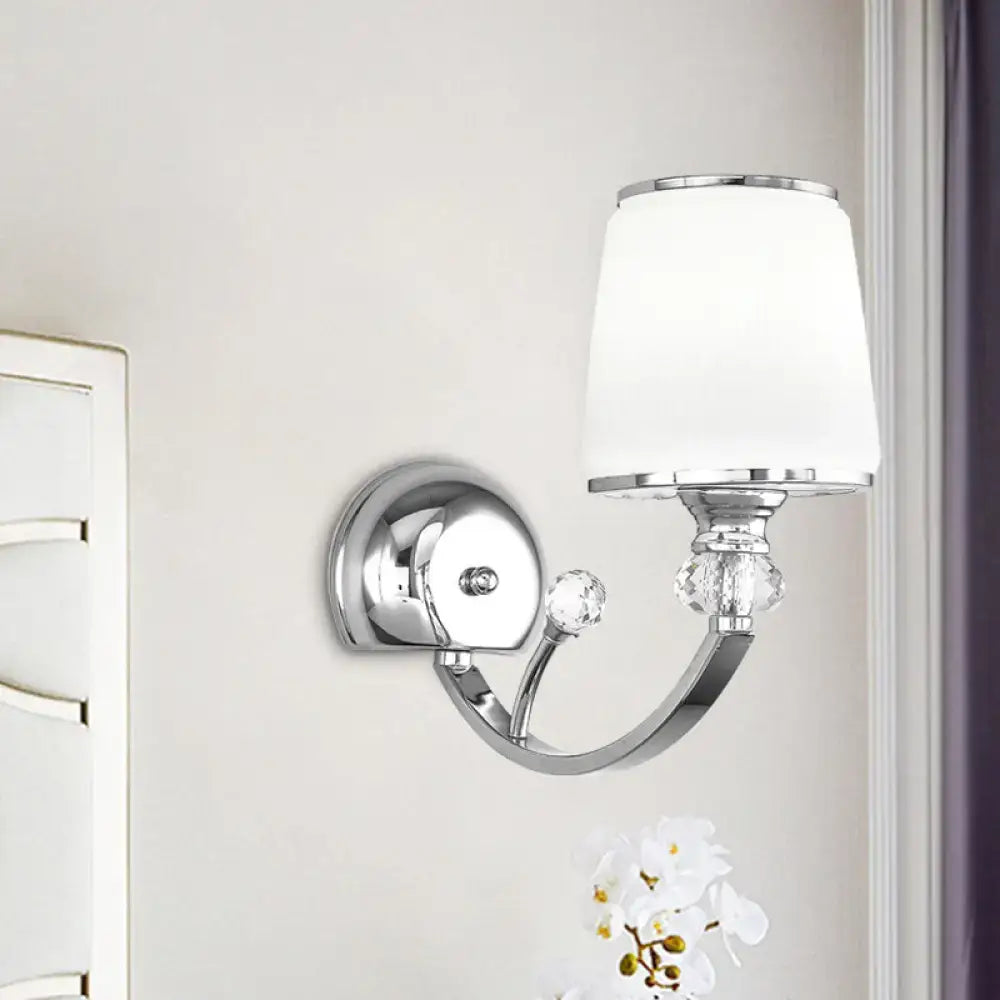 Chrome crystal bedroom wall light by Decorbites with white shade and curved arm on Tampa Home & Garden Store