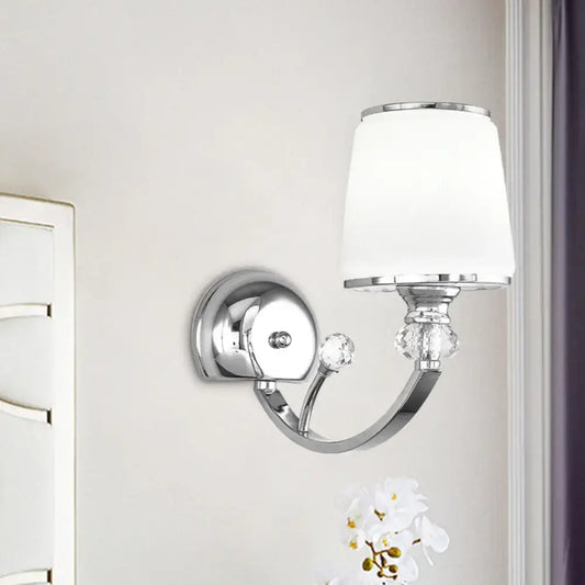 Chrome crystal bedroom wall light by Decorbites with white shade and curved arm on Tampa Home & Garden Store