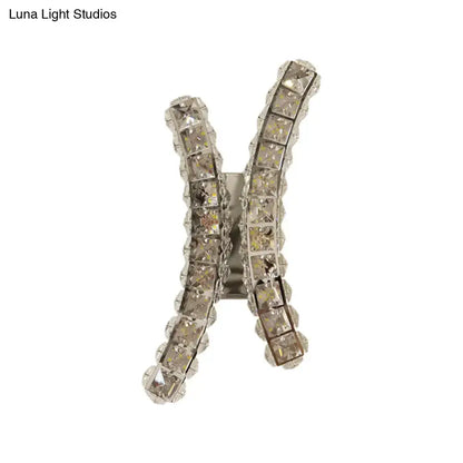 Chrome Curvy Crystal Prism Sconce by Decorbites with clear crystal strip arms on Tampa Home & Garden Store