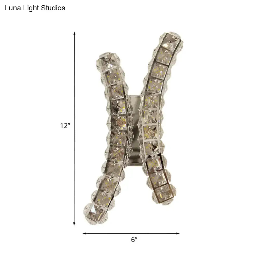 Chrome Curvy Crystal Prism Sconce with X-shaped crystal bars and chrome finish on Tampa Home & Garden Store