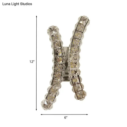 Chrome Curvy Crystal Prism Sconce with X-shaped crystal bars and chrome finish on Tampa Home & Garden Store