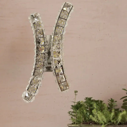 Chrome Curvy Crystal Prism Sconce by Decorbites, X-shaped wall light with square crystal prisms on Tampa Home & Garden Store