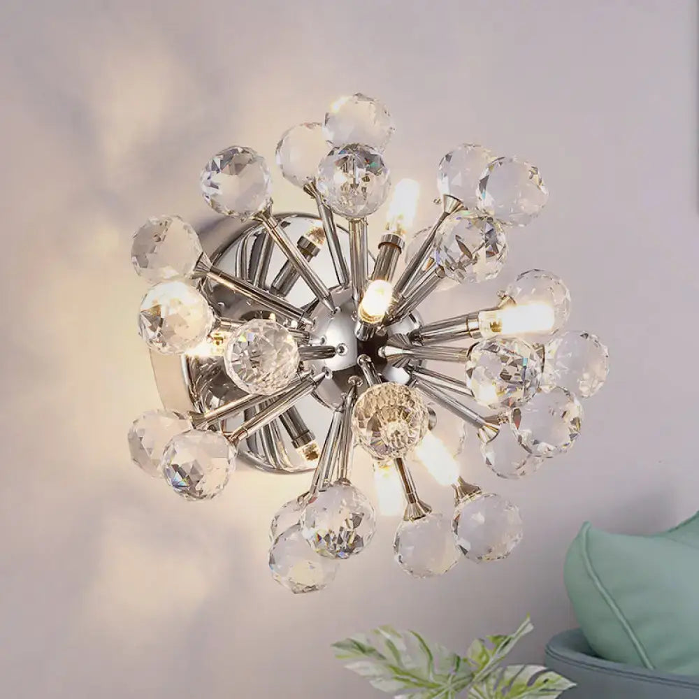 Chrome Sputnik Ceiling Light and Amber Crystals