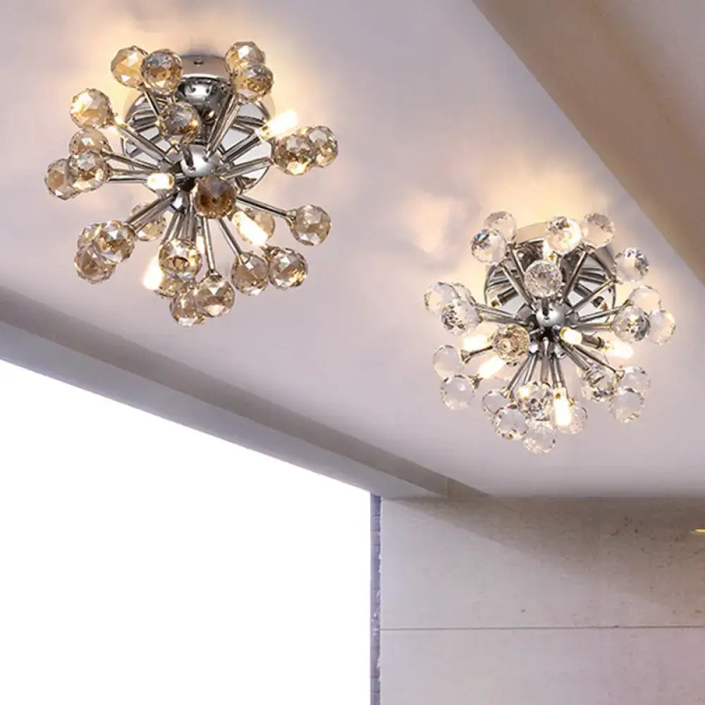 Chrome Sputnik Flushmount ceiling light with crystal prisms, two starburst fixtures on Tampa Home & Garden Store