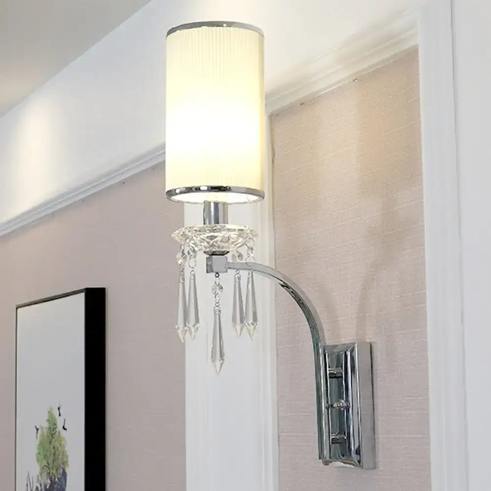 Chrome Crystal Space-Saving Wall Sconce with fabric shade and crystal drops Decorbites on Tampa Home & Garden Store