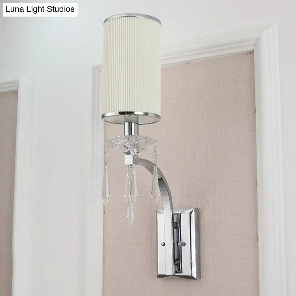 Chrome Crystal Space-Saving Wall Sconce Decorbites with cream shade and crystal drops on Tampa Home & Garden Store