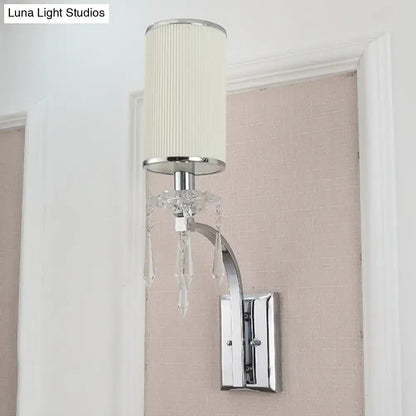 Chrome Crystal Space-Saving Wall Sconce Decorbites with cream shade and crystal drops on Tampa Home & Garden Store