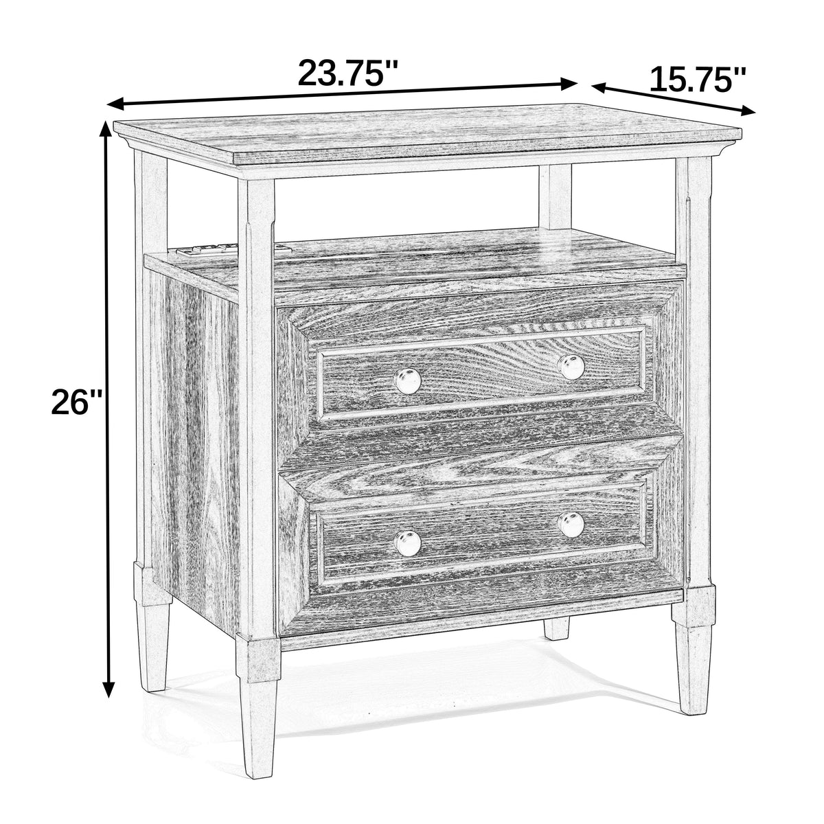 Wooden bedside nightstand with open cubby and two drawers in oak finish by HouseOfZazla on Tampa Home & Garden Store