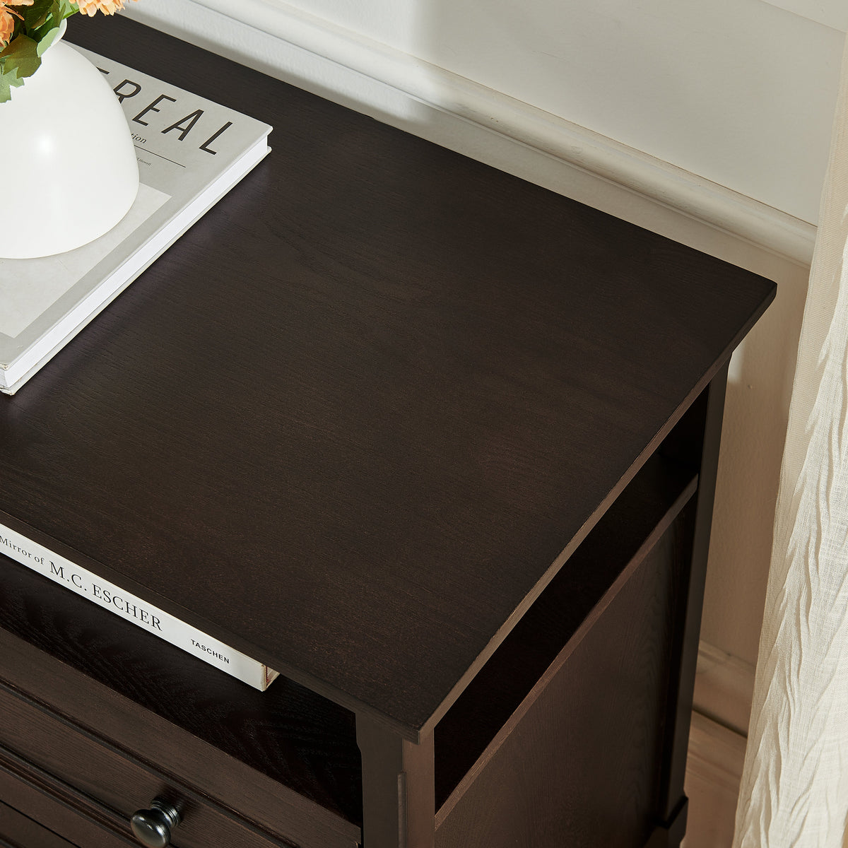 Wooden bedside nightstand with open cubby and 2 storage drawers in dark espresso by HouseOfZazla on Tampa Home & Garden Store