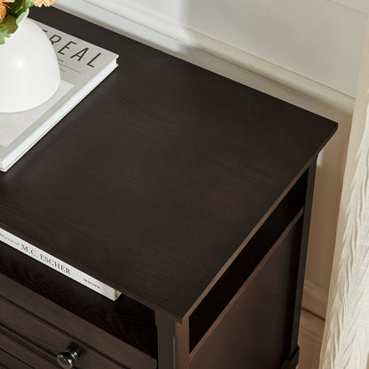 Wooden bedside nightstand with open cubby and 2 storage drawers in dark espresso by HouseOfZazla on Tampa Home & Garden Store