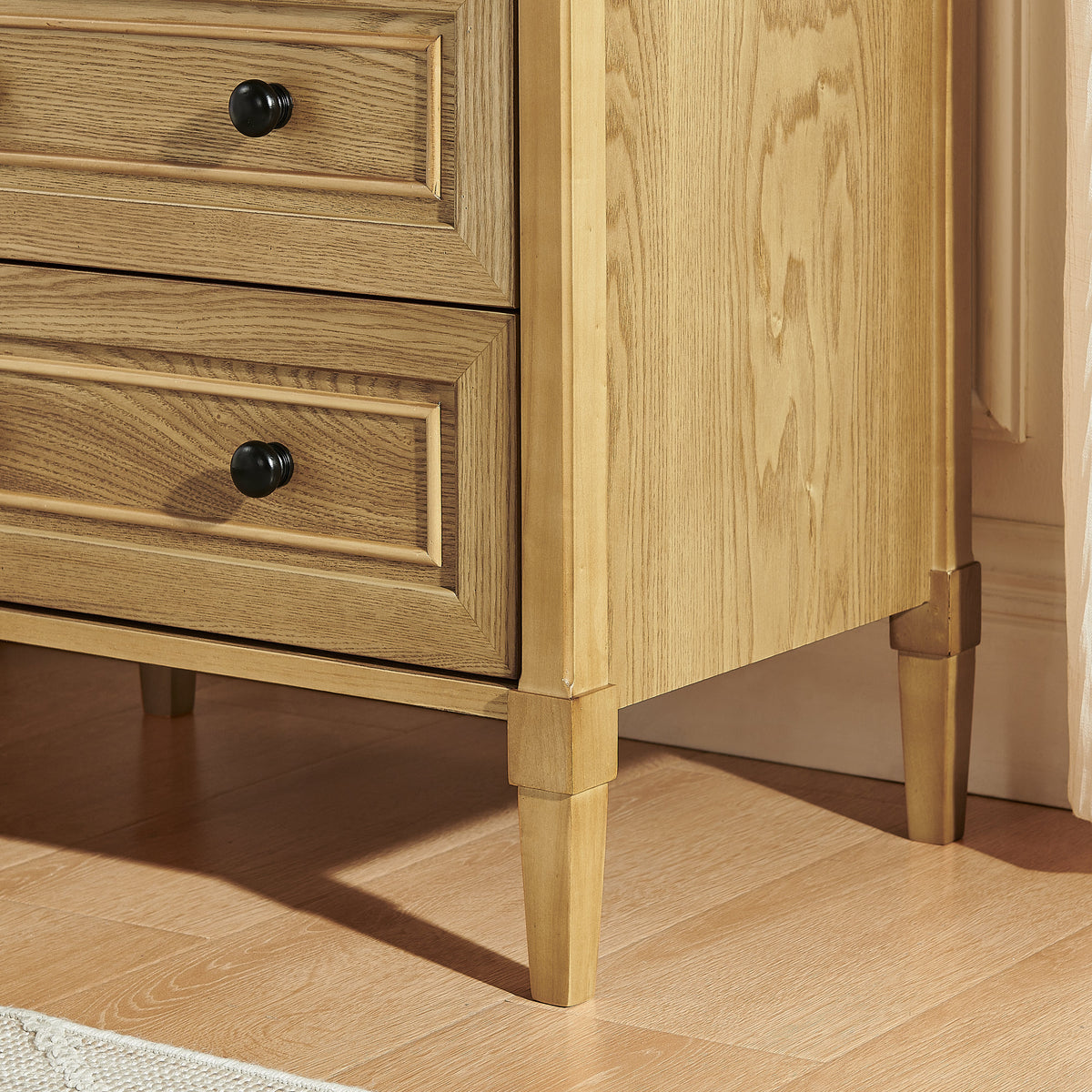 Oak-finished wooden bedside nightstand with open cubby and 2 drawers on Tampa Home & Garden Store