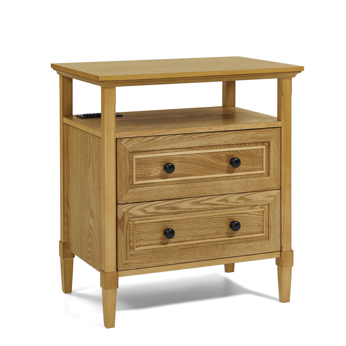 HouseOfZazla wooden bedside nightstand with open cubby and two drawers in light oak finish on Tampa Home & Garden Store