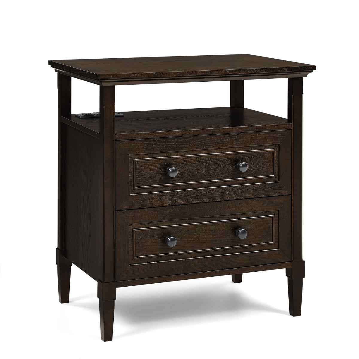 Dark espresso wooden bedside nightstand with open cubby and 2 drawers, HouseOfZazla on Tampa Home & Garden Store