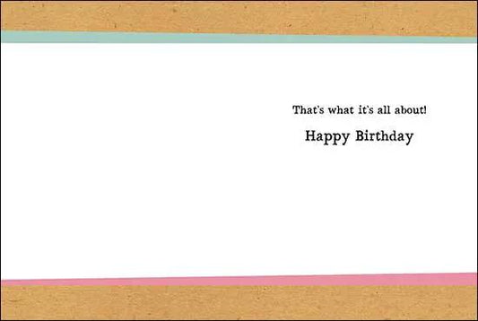 Birthday card That's What It's All About with teal and pink borders on corkboard backdrop on Tampa Home & Garden Store
