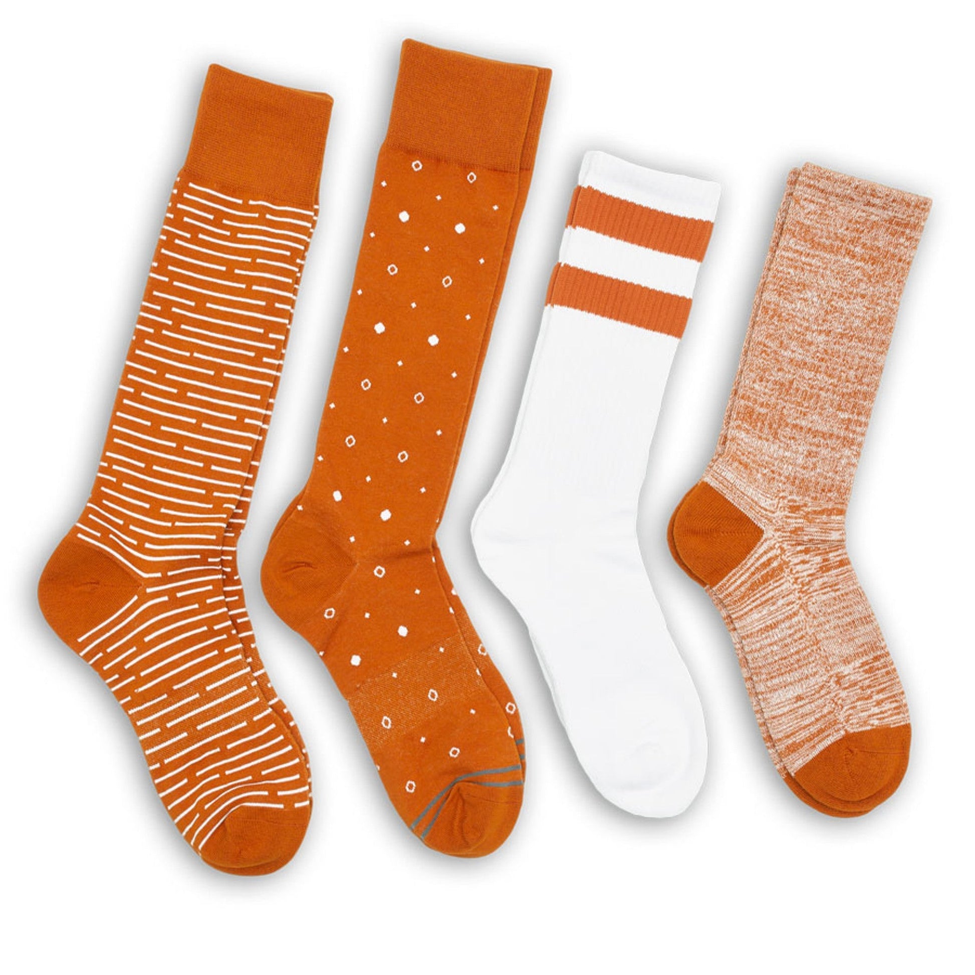 DeadSoxy CiderOrange Mixed 4 Pack socks with orange striped and dot patterns (4 pairs) on Tampa Home & Garden Store