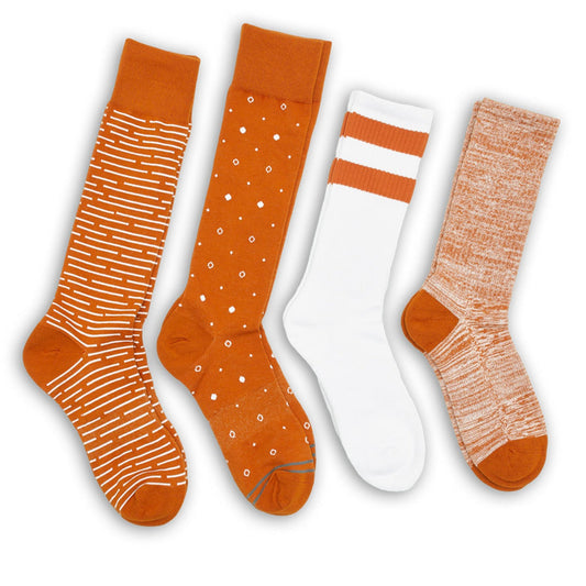 DeadSoxy CiderOrange Mixed 4 Pack socks with orange striped and dot patterns (4 pairs) on Tampa Home & Garden Store