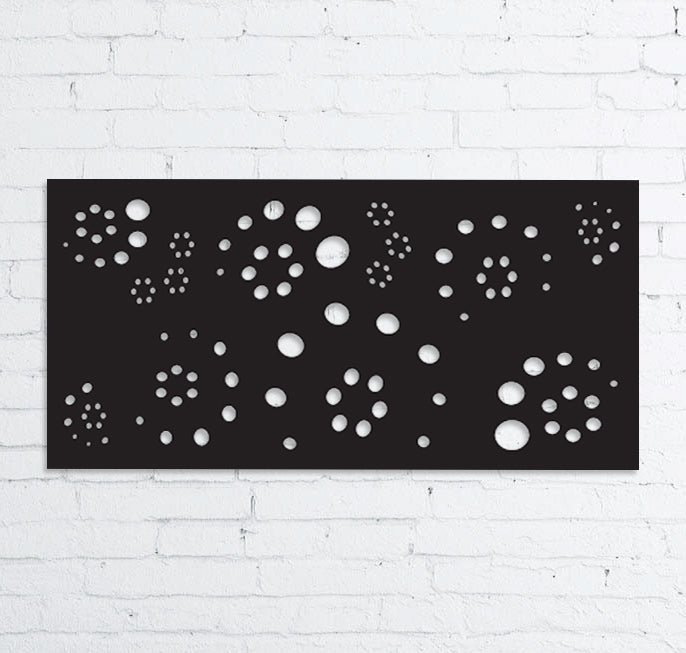 Metal privacy screen, black wall art with circular cutouts, 46-inch, Rustica Ornamentals on Tampa Home & Garden Store