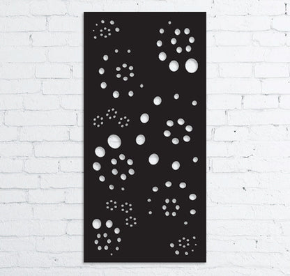Metal privacy screen panel by Rustica Ornamentals, black metal wall art with circular cutouts on Tampa Home & Garden Store