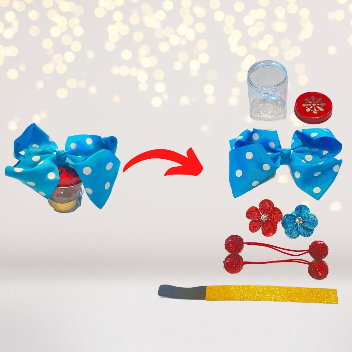 Kids Circus Tent Sleepover Gift Set with two blue polka-dot bows and carnival accessories on Tampa Home & Garden Store