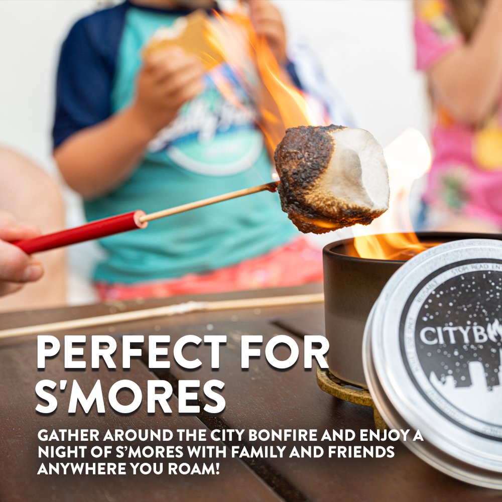 City Bonfire Fall Edition outdoor s'mores set with roasting marshmallows over a flame by City Bonfires on Tampa Home & Garden Store