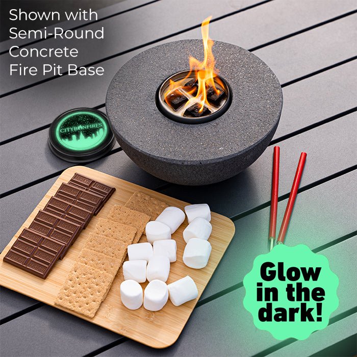 City Bonfires Glow in the Dark outdoor candles with a semi-round concrete fire pit base, 1 set on Tampa Home & Garden Store