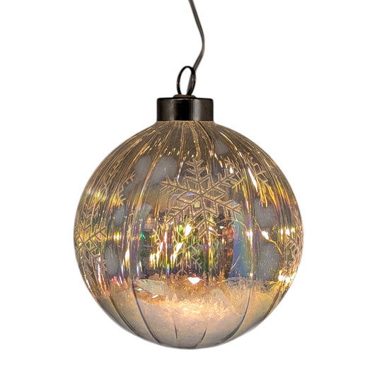 Boule de Noël lumineuse USB en verre transparent irisé - Strie